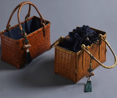 国风竹编包茶具收纳箱新中式旗袍汉服手提包斜挎小包百搭气质女包